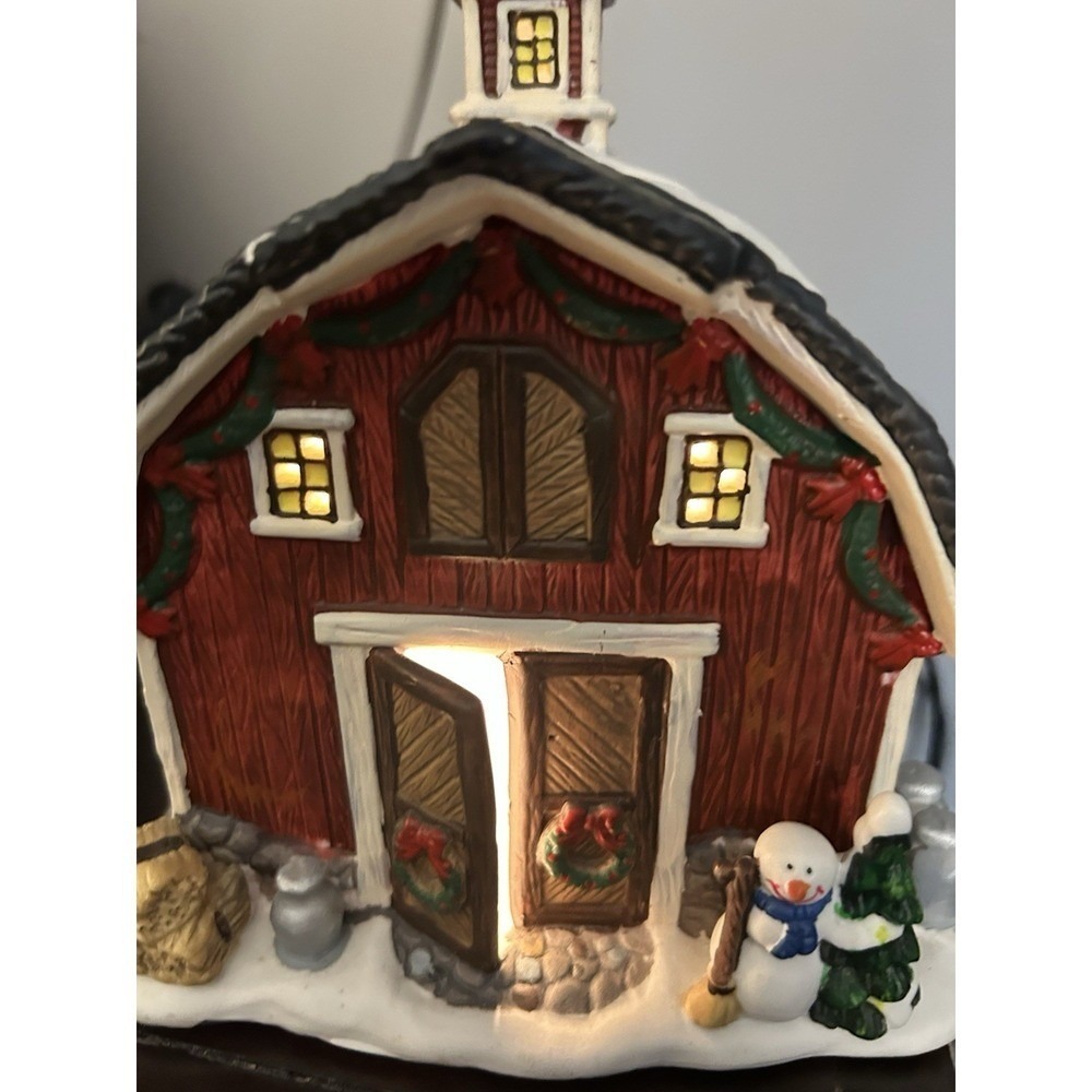 Vintage Christmas Village Barn With Lights